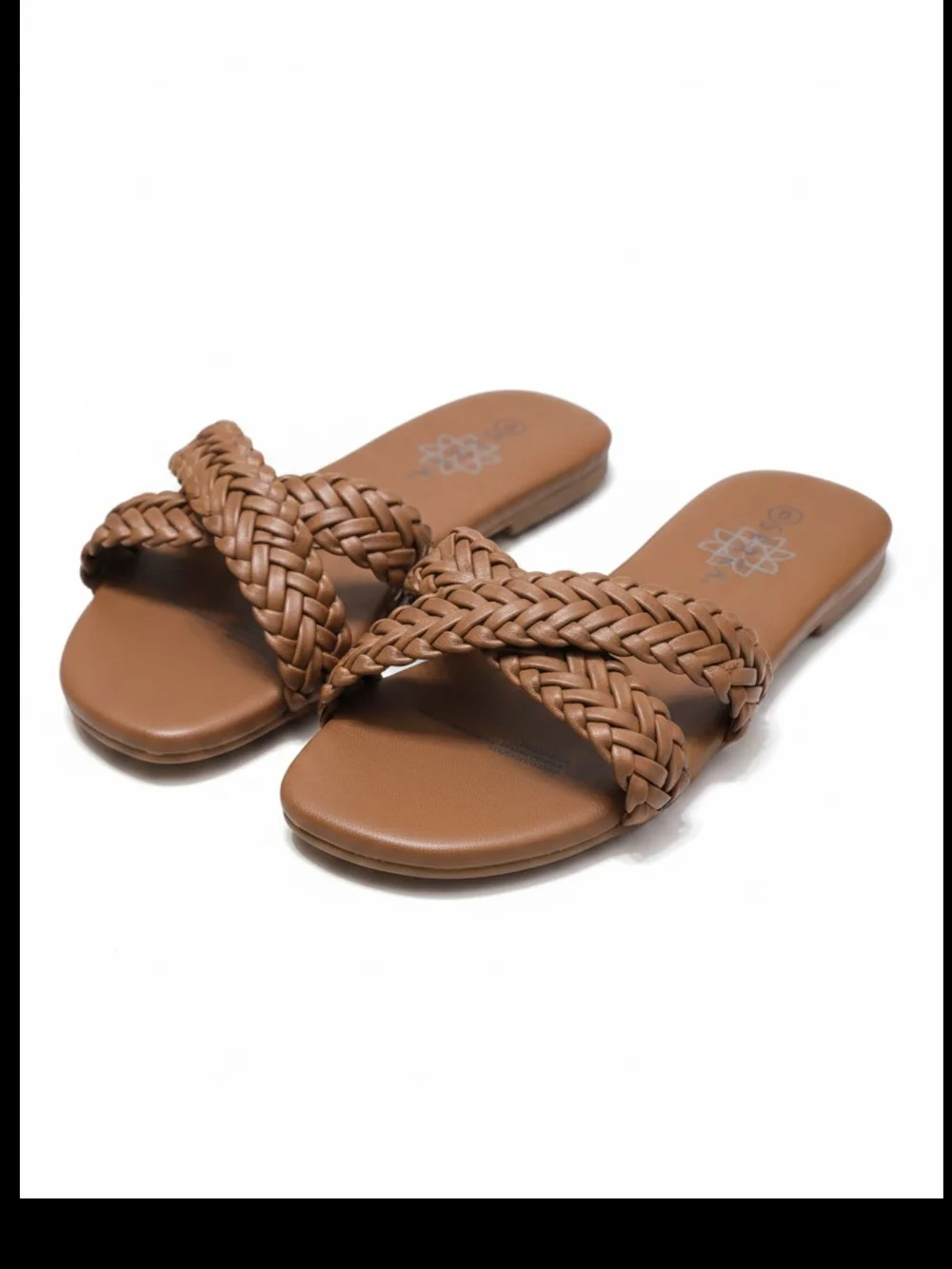 SERRA Braided Slide Sandals Cognac Brown Woven Double Strap Size 8
